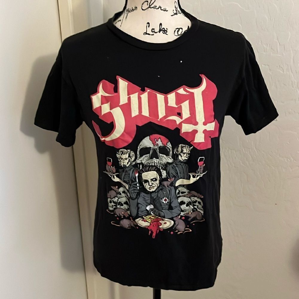 Ghost Music Band Black Distressed Graphic Shirt Concert Festival